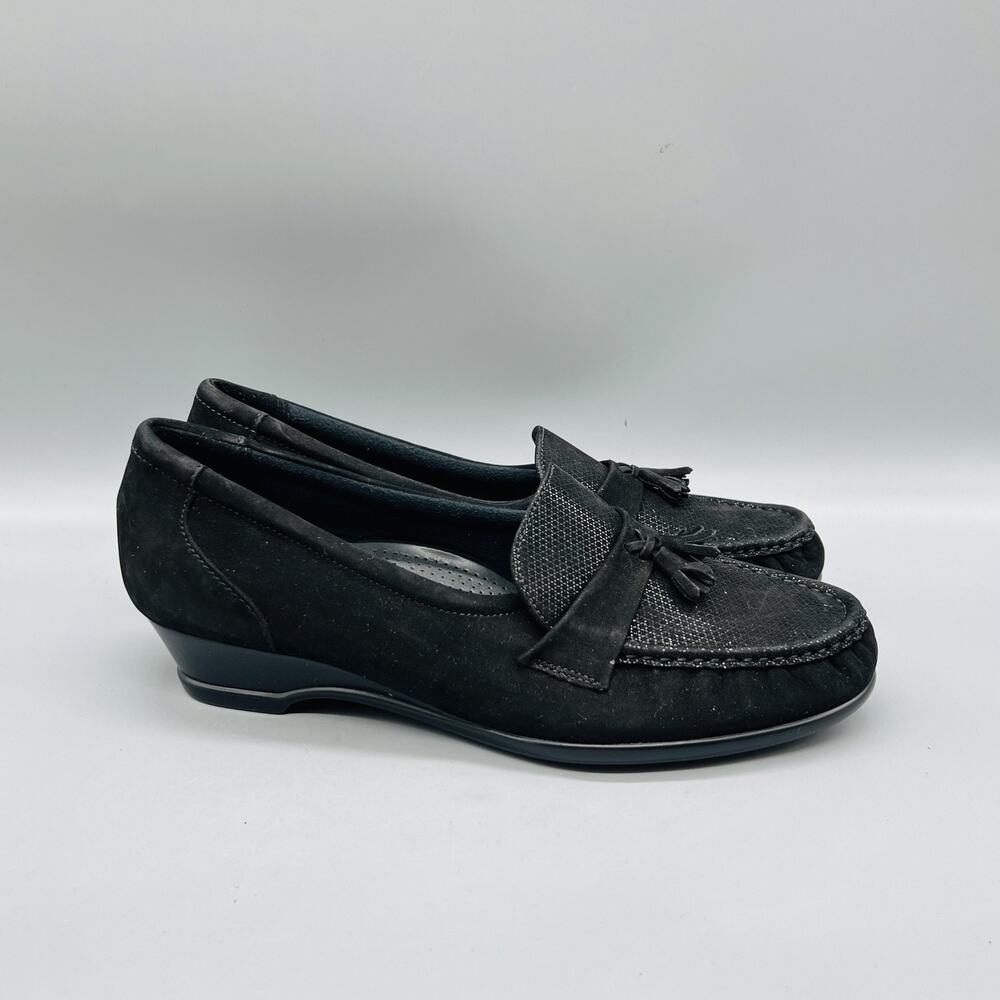 SAS Shoes Womens 9.5 Black Suede Tassel Loafers Slip On Walking Casual Comfort